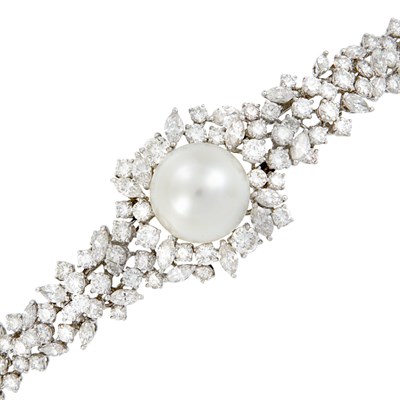 Lot 251 - Platinum, Mabe Pearl and Diamond Bracelet