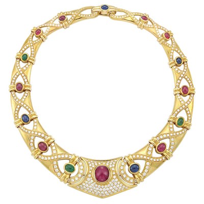 Lot 242 - Gold, Diamond and Cabochon Colored Stone Necklace, Jean Paris