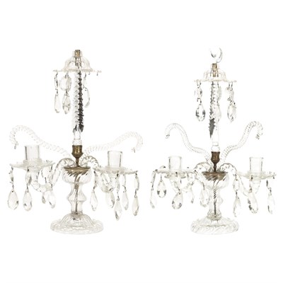 Lot 565 - Pair of George III Style Cut Glass Two-Light...