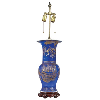 Lot 560 - Pair of Chinese Gilt Over Blue Glazed...