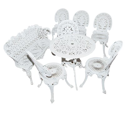 Lot 274 - Suite of White Painted Metal Garden Furniture...