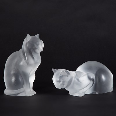 Lot 628 - Two Lalique Molded Glass Figures of Cats...