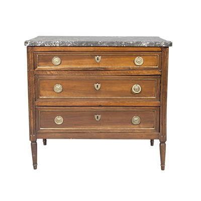 Lot 334 - Louis XVI Style Marble Top Mahogany Commode...
