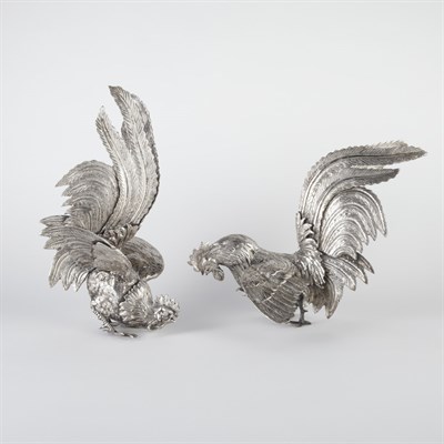 Lot 335 - Pair of Silver Plated Figures of Fighting...