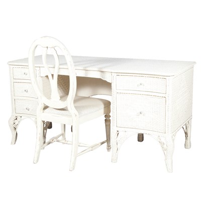 Lot 95 - White Painted Wicker Desk; And a White Painted...