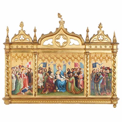Lot 163 - Continental Painted Porcelain Triptych Plaque...