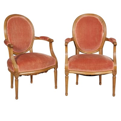 Lot 485 - Pair of Louis XVI Style Beechwood Fauteuils en...