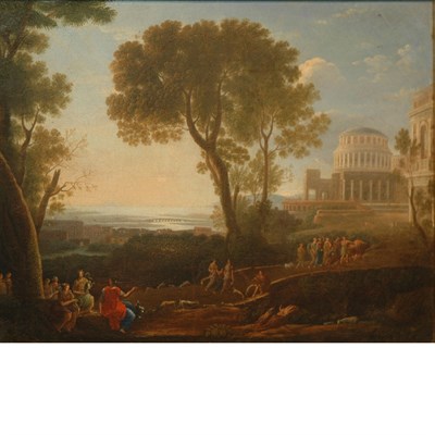 Lot 50 - Manner of Claude Lorrain Figures Approaching a...