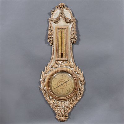 Lot 379 - Louis XVI Style Painted and Giltwood Barometer...