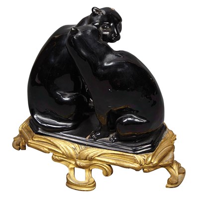 Lot 374 - Continental Black Glazed Ceramic Figure Group...