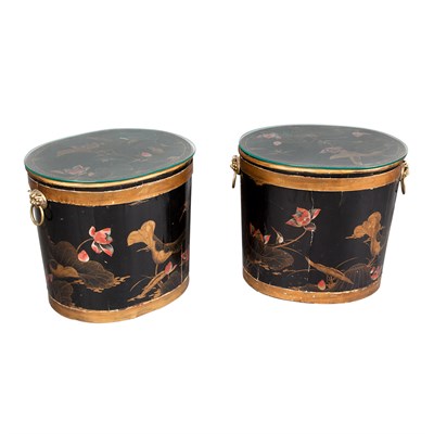 Lot 375 - Pair of Asian Style Black Lacquered Covered...
