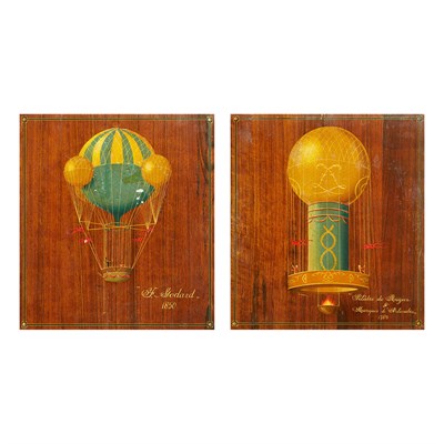 Lot 227 - Two Balloon Decorated Painted Plaques Height...