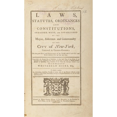 Lot 66 - [NEW YORK] Laws, Statutes, Ordinances, and...