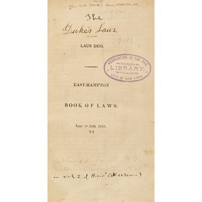 Lot 6 - [NEW YORK - COLONIAL] [The Duke's Laws]. Laus...