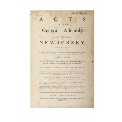 Lot 49 - [NEW JERSEY] ALLINSON, SAMUEL. Acts of the...