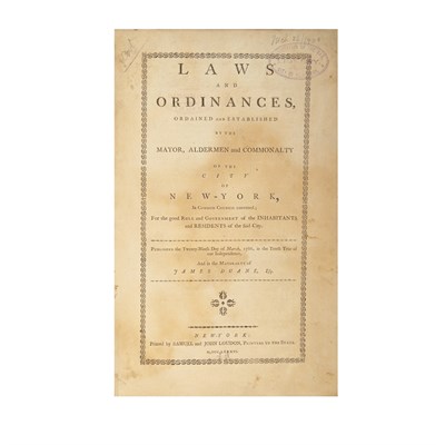 Lot 141 - [NEW YORK CITY] Laws and Ordinances, Ordained...