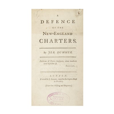 Lot 84 - DUMMER, JEREMIAH A Defence of the New-England...