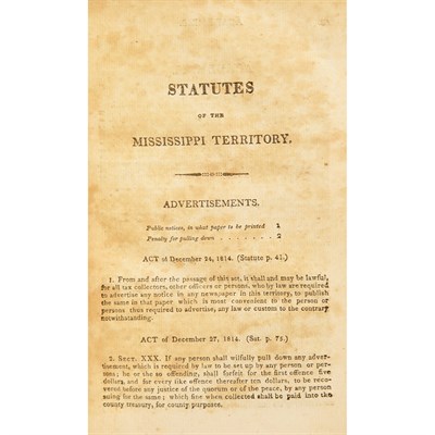 Lot 84 - [MISSISSIPPI] Statutes of the Mississippi...