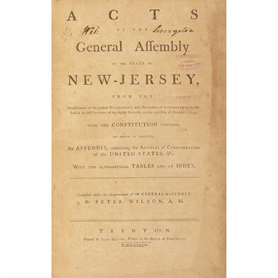 Lot 53 - [NEW JERSEY] WILSON, PETER (compiler). Acts of...