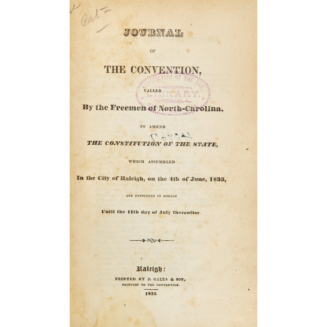 Lot 62 - [NORTH CAROLINA] Journal of the Convention,...