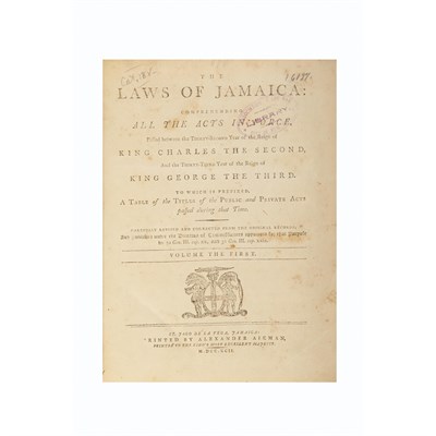 Lot 78 - [JAMAICA] The Laws of Jamaica: comprehending...