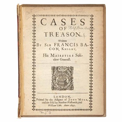 Lot 312 - BACON, FRANCIS Cases of Treason. London: John...
