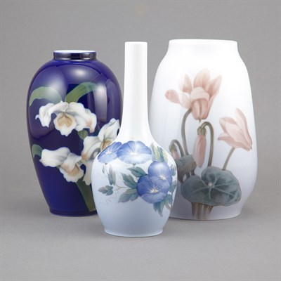 Lot 213 - Three Royal Copenhagen Porcelain Vases Height...