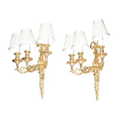 Lot 286 - Pair of Louis XVI Style Gilt-Metal Three-Light...