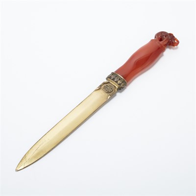 Lot 352 - Japanese Silver and Agate Paper Knife Yamanaka,...