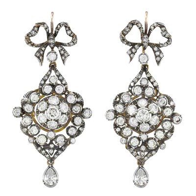 Lot 302 - Pair of Silver, Gold and Diamond Pendant-Earrings
