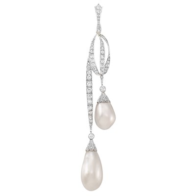 Lot 433 - Platinum, Diamond and Natural Pearl Pendant