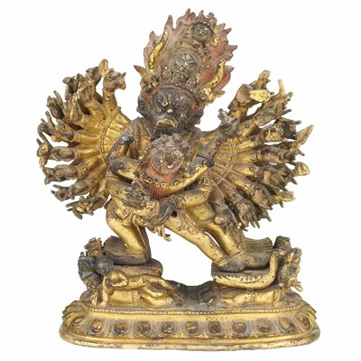 Lot 12 - Tibetan Gilt-Bronze Figure of Yamantaka...