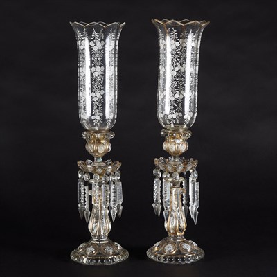 Lot 485 - Pair of Baccarat Style Gilt and White Enameled...