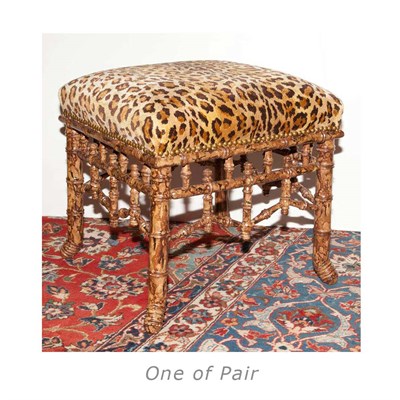 Lot 720 - Pair of Faux Painted Bamboo Stools Each padded...