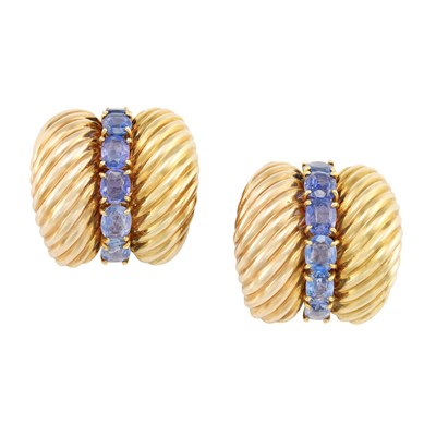 Lot 93 - Pair of Gold and Sapphire Clip-Brooches, Van Cleef & Arpels