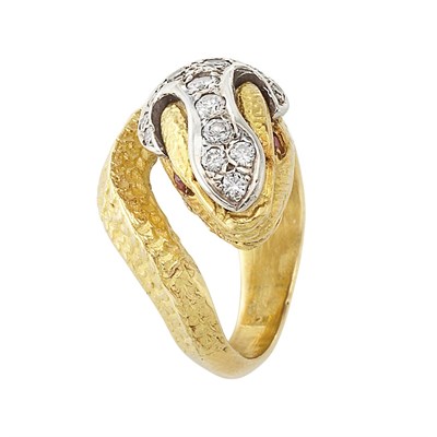 Lot 1181 - Two-Color Gold and Diamond Snake Ring