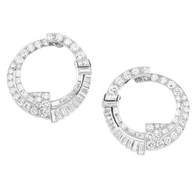 Lot 103 - Pair of Art Deco Platinum and Diamond Earclips, France