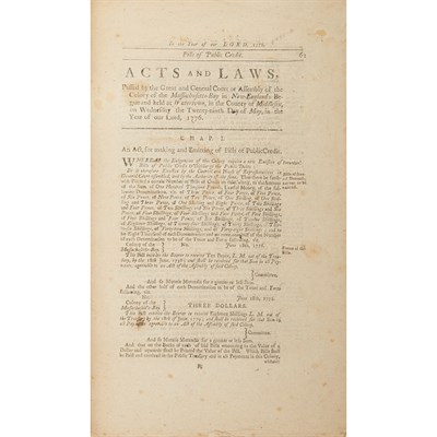 Lot 30 - [MASSACHUSETTS - REVOLUTION] Acts and Laws,...