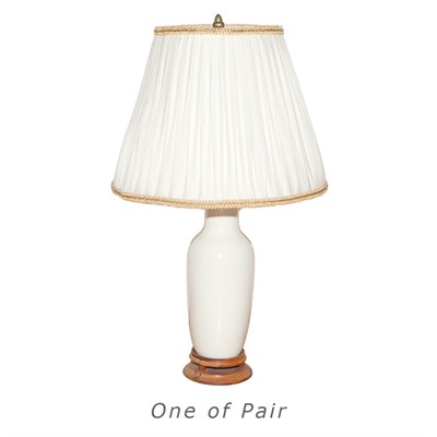 Lot 308 - Pair of White Glazed Porcelain Lamps Height 15...