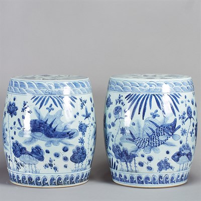 Lot 396 - Pair of Chinese Blue and White Porcelain...