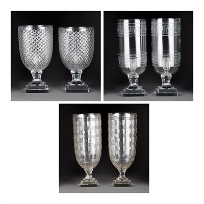 Lot 537 - Three Pairs of Glass Hurricane Lamps Height of...
