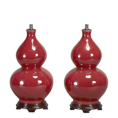 Lot 549 - Pair of Red Glazed Porcelain Double Gourd Form...
