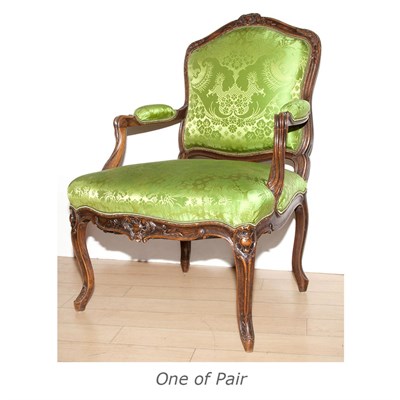 Lot 150A - Pair of Louis XV Style Walnut Fauteuils
