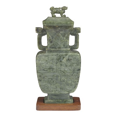 Lot 209 - Chinese Spinach Green Jade Covered Vase 19th...
