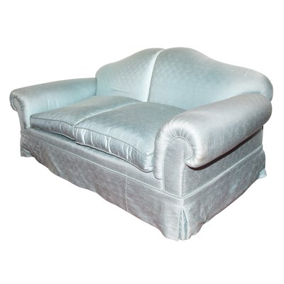 Lot 603 - Blue Upholstered Love Seat Length 6 feet.
