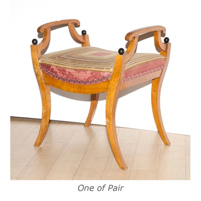 Lot 605 - Pair of Biedermeier Style Fruitwood Stools...
