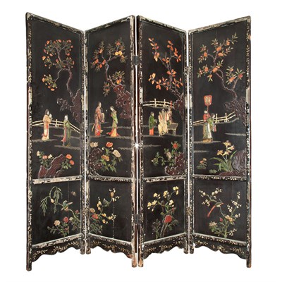 Lot 641 - Chinese Style Painted Composition Inlaid Black...