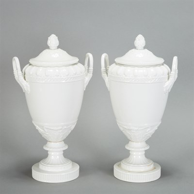 Lot 230 - Pair of KPM Clear Glazed Porcelain Covered...