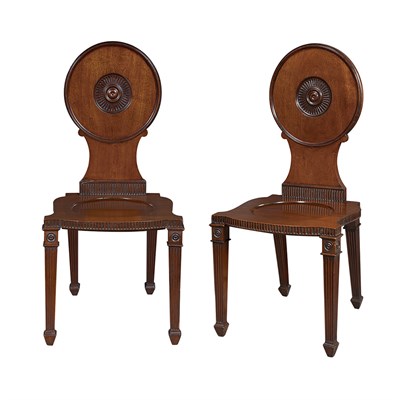 Lot 454 - Pair of George III Mahogany Hall Chairs...