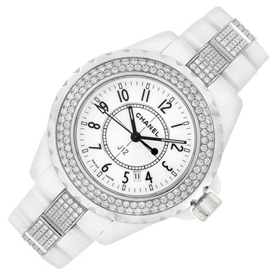 Lot 135 - Lady's White Ceramic, Stainless Steel and Diamond 'J12' Wristwatch, Chanel, Paris